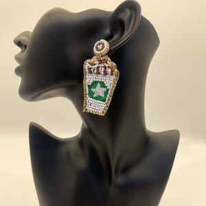 Starbucks inspired dangling beaded earrings